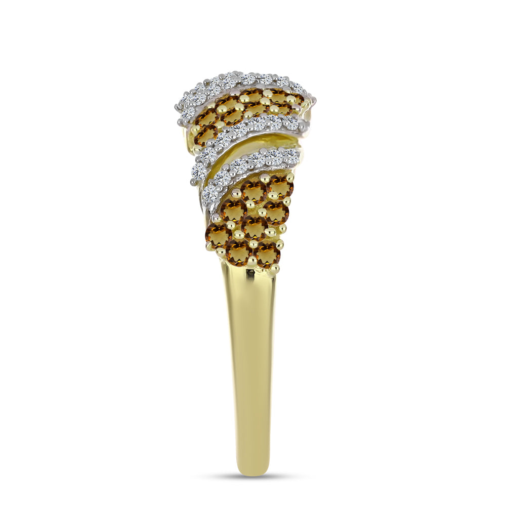 Goldplattierter Silberring mit Cognac-Quarz und weißem Topas