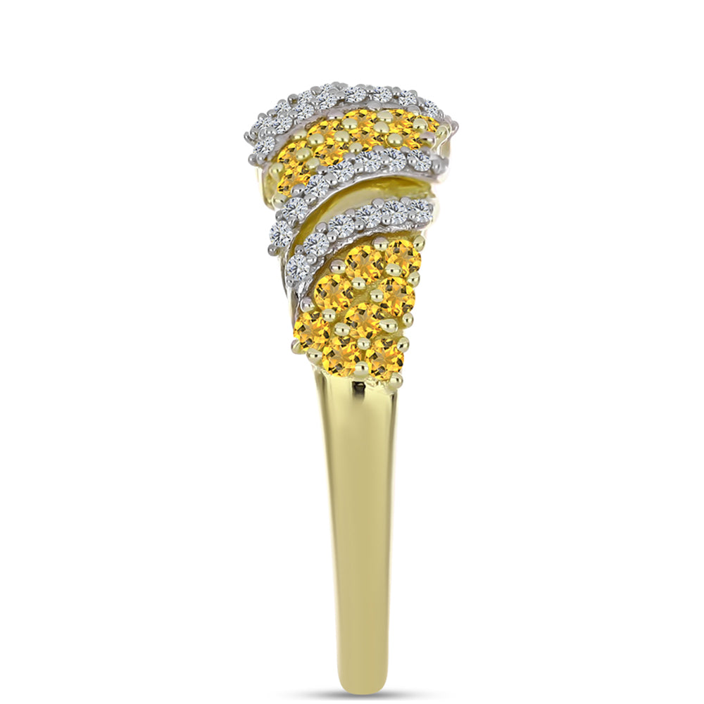 Goldplattierter Silberring mit Cognac-Quarz und weißem Topas