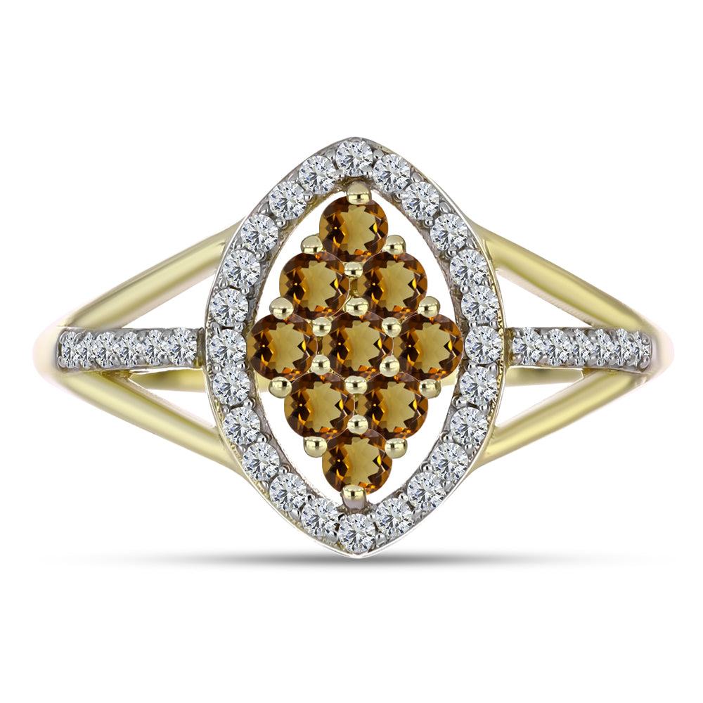 Goldplattierter Silberring mit Cognac-Quarz und weißem Topas