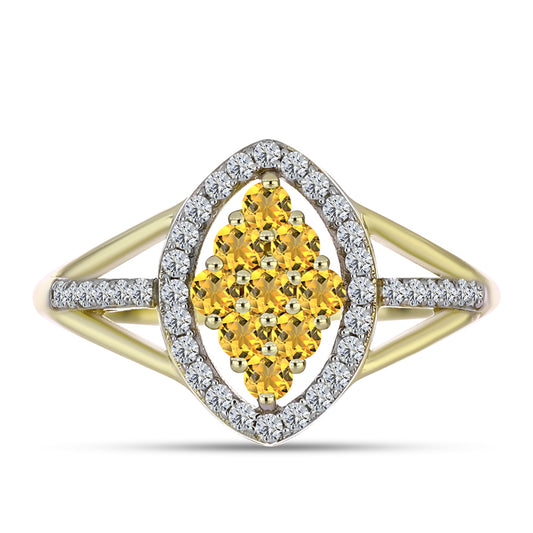 Goldplattierter Silberring mit Cognac-Quarz und weißem Topas