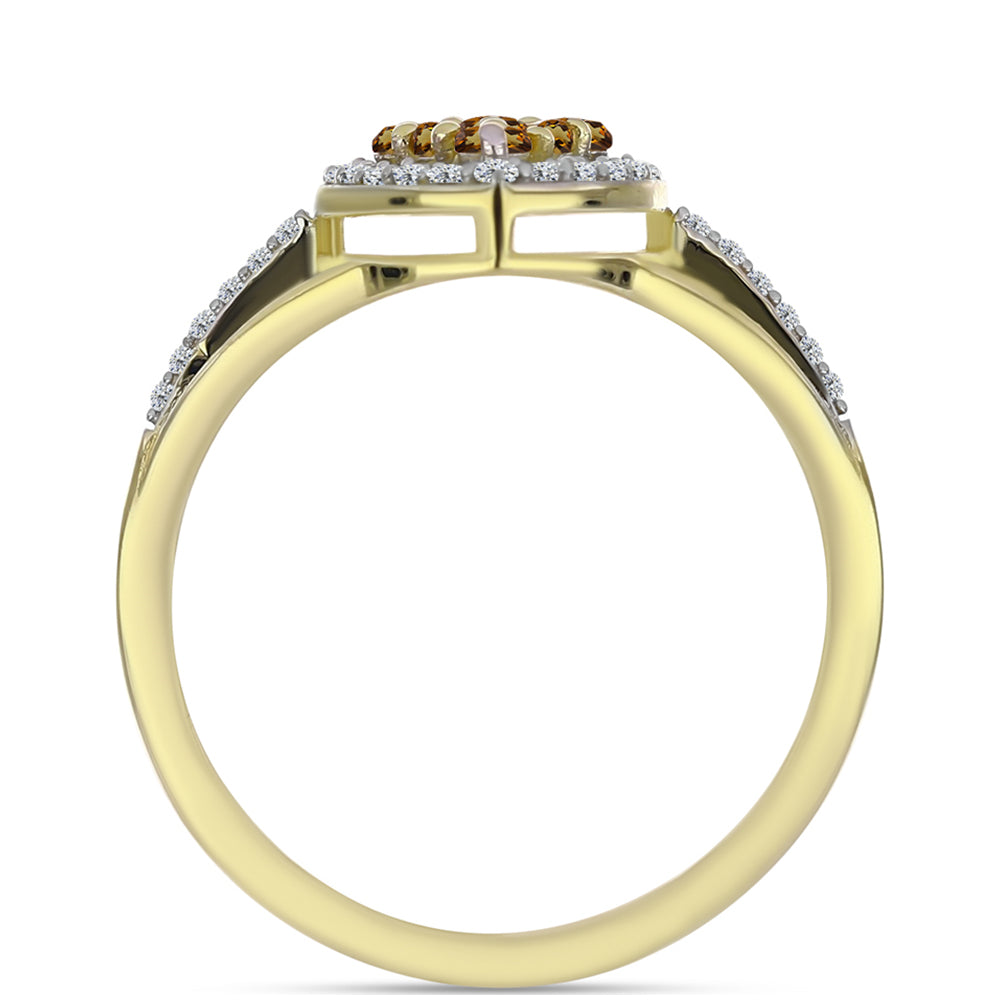 Goldplattierter Silberring mit Cognac-Quarz und weißem Topas 2 