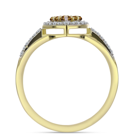 Goldplattierter Silberring mit Cognac-Quarz und weißem Topas