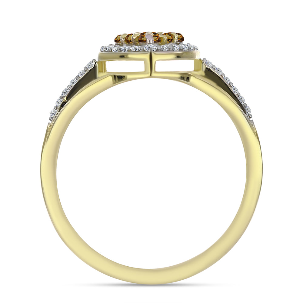 Goldplattierter Silberring mit Cognac-Quarz und weißem Topas