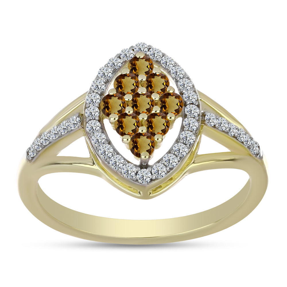 Goldplattierter Silberring mit Cognac-Quarz und weißem Topas 7 