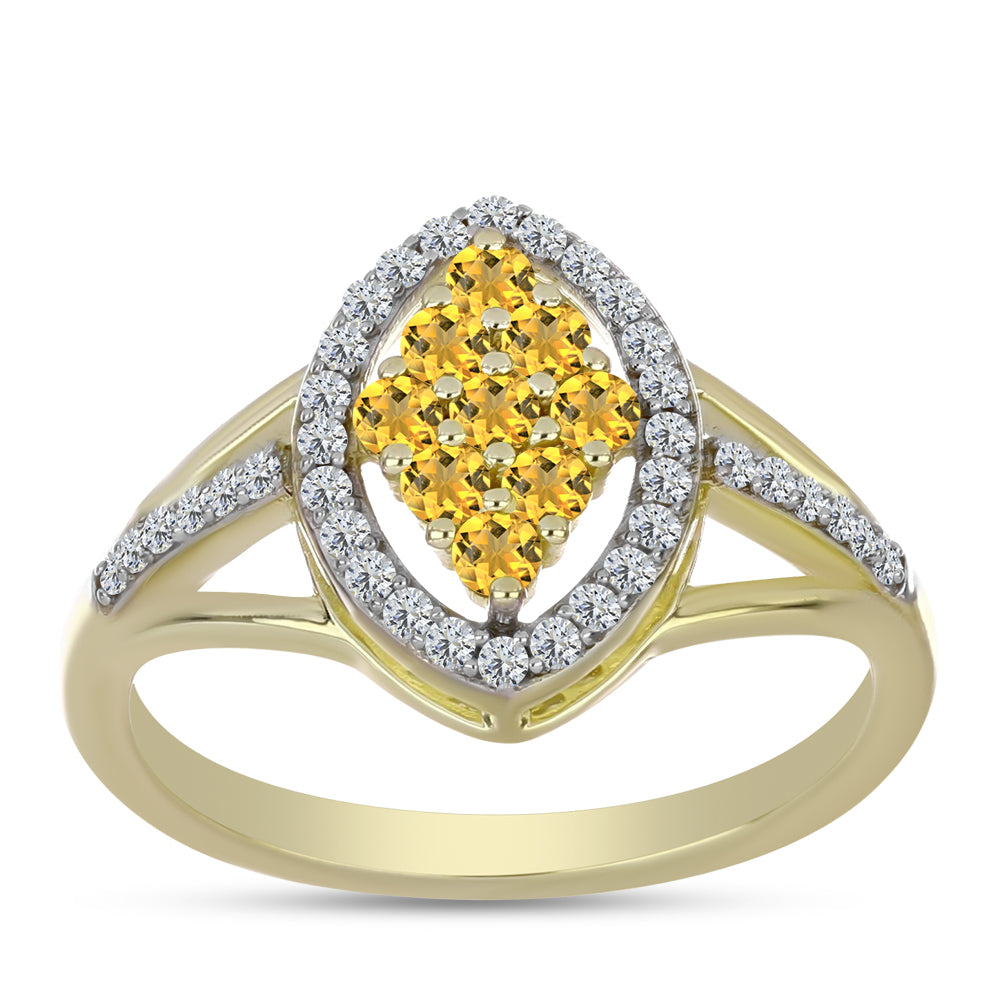 Goldplattierter Silberring mit Cognac-Quarz und weißem Topas 3 