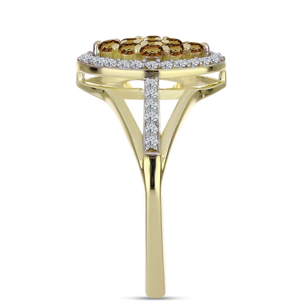 Goldplattierter Silberring mit Cognac-Quarz und weißem Topas 4 