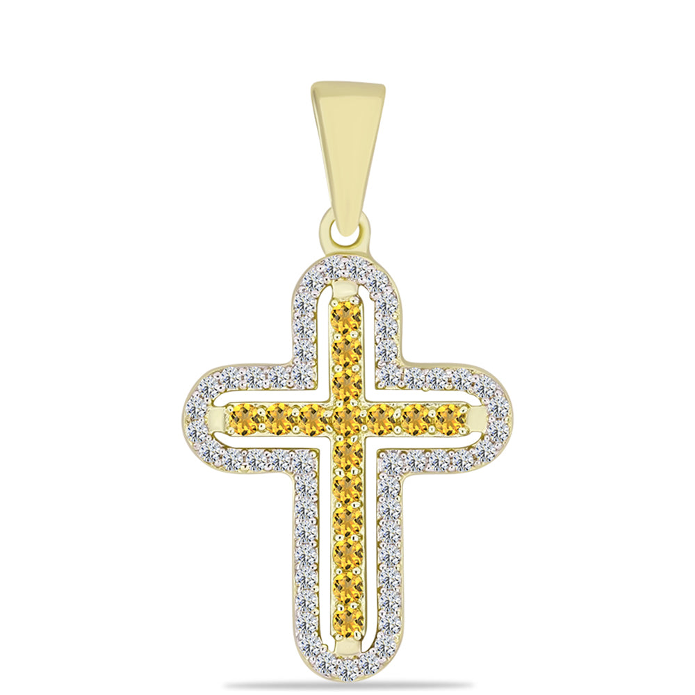 Goldplattierter Silberanhänger mit Cognac-Quarz und weißem Topas