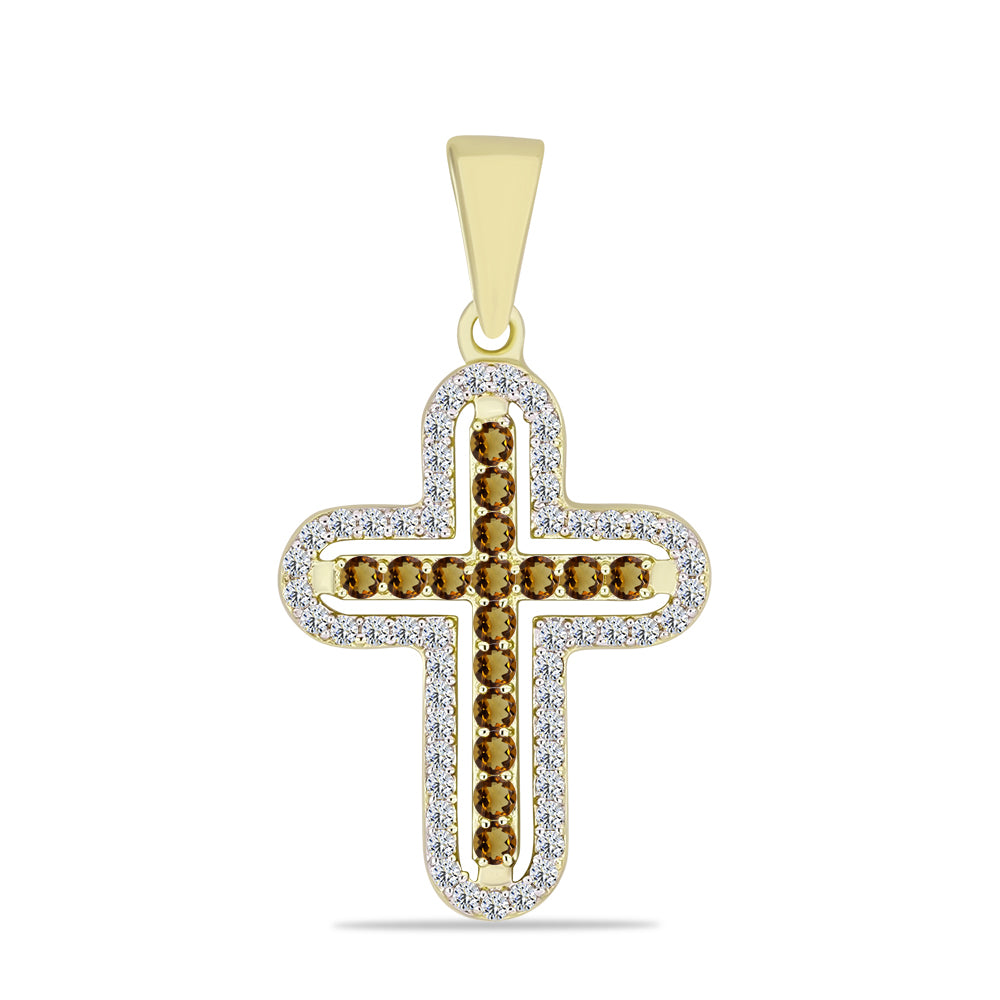 Goldplattierter Silberanhänger mit Cognac-Quarz und weißem Topas