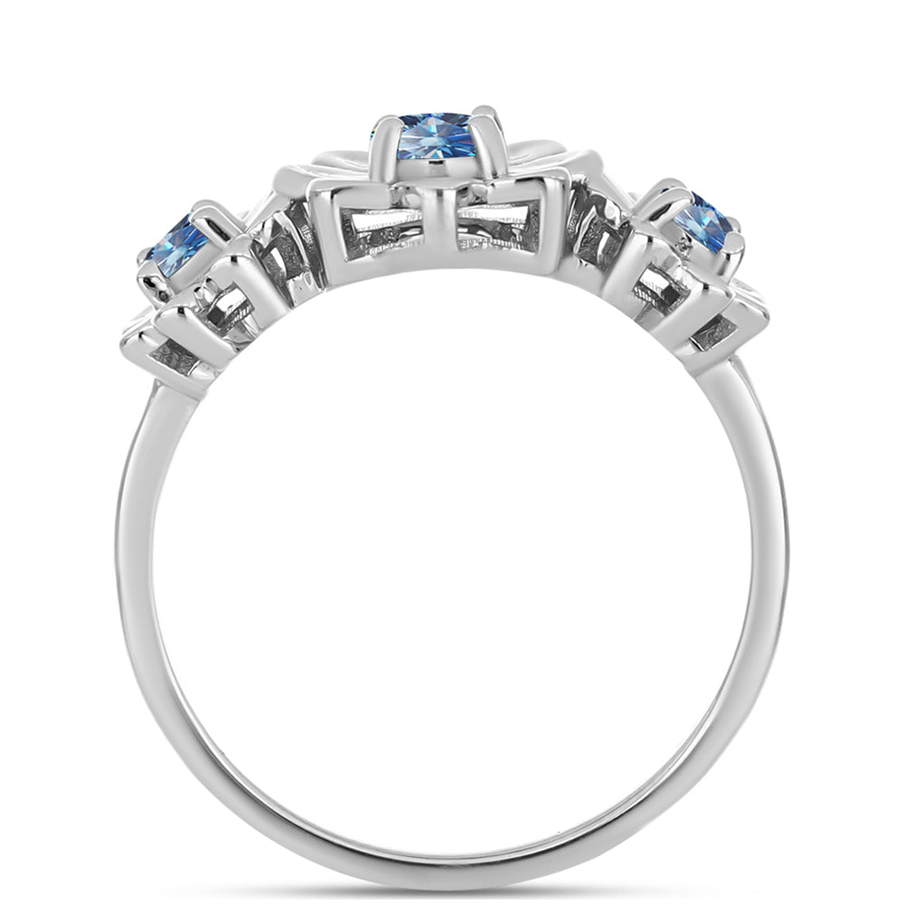 Silberring mit Ozeanblauem Moissanit