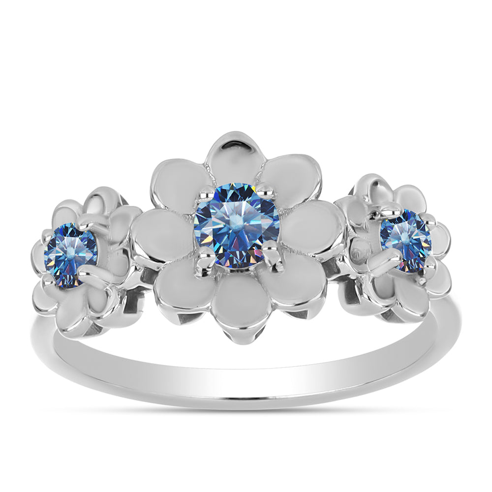Silberring mit Ozeanblauem Moissanit 3 