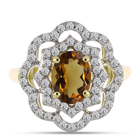 Goldplattierter Silberring mit Cognac-Quarz und weißem Topas