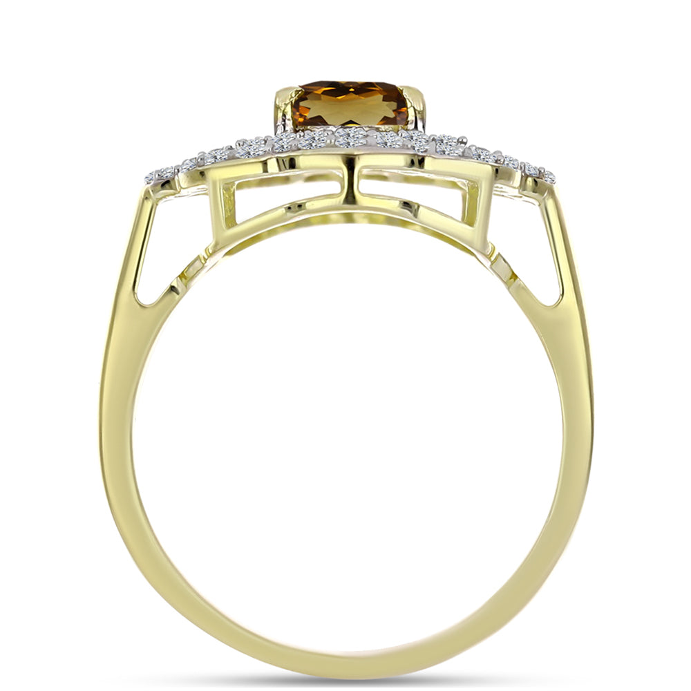 Goldplattierter Silberring mit Cognac-Quarz und weißem Topas 2 