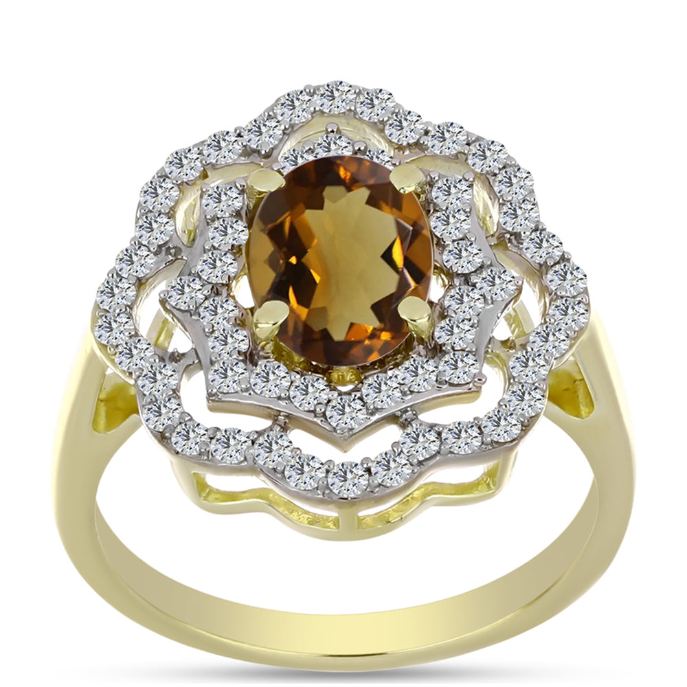 Goldplattierter Silberring mit Cognac-Quarz und weißem Topas 3 