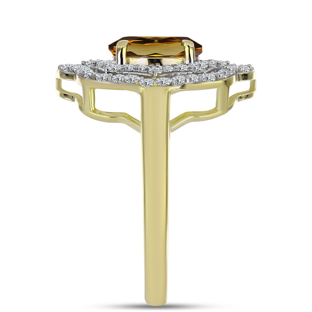 Goldplattierter Silberring mit Cognac-Quarz und weißem Topas 4 