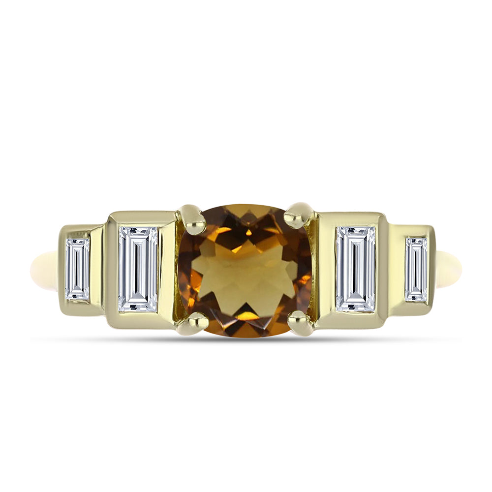 Goldplattierter Silberring mit Cognac-Quarz und weißem Zirkon 1 