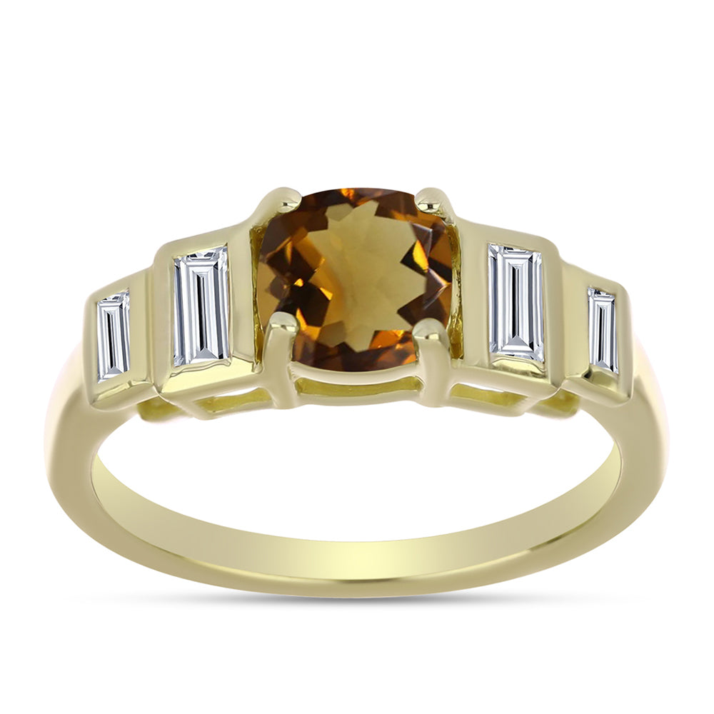 Goldplattierter Silberring mit Cognac-Quarz und weißem Zirkon
