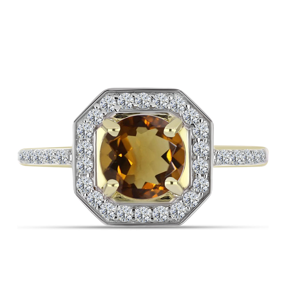Goldplattierter Silberring mit Cognac-Quarz und weißem Topas 1 