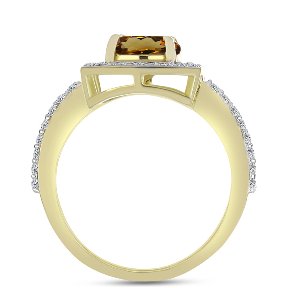 Goldplattierter Silberring mit Cognac-Quarz und weißem Topas 2 