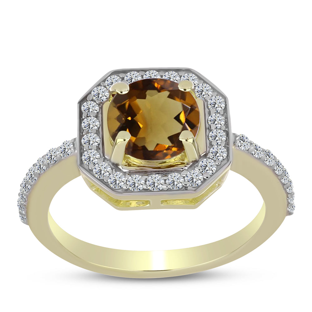 Goldplattierter Silberring mit Cognac-Quarz und weißem Topas