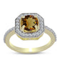Goldplattierter Silberring mit Cognac-Quarz und weißem Topas