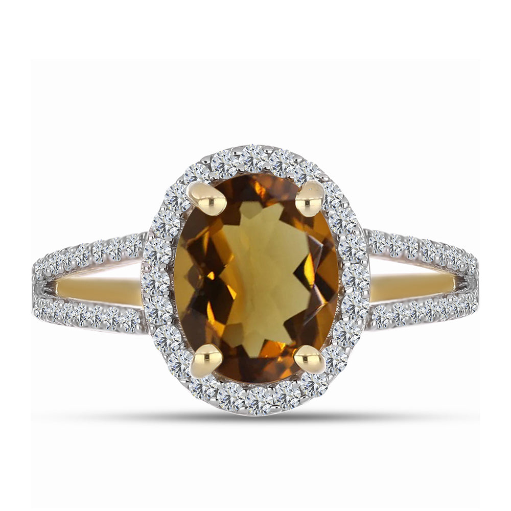 Goldplattierter Silberring mit Cognac-Quarz und weißem Topas 1 