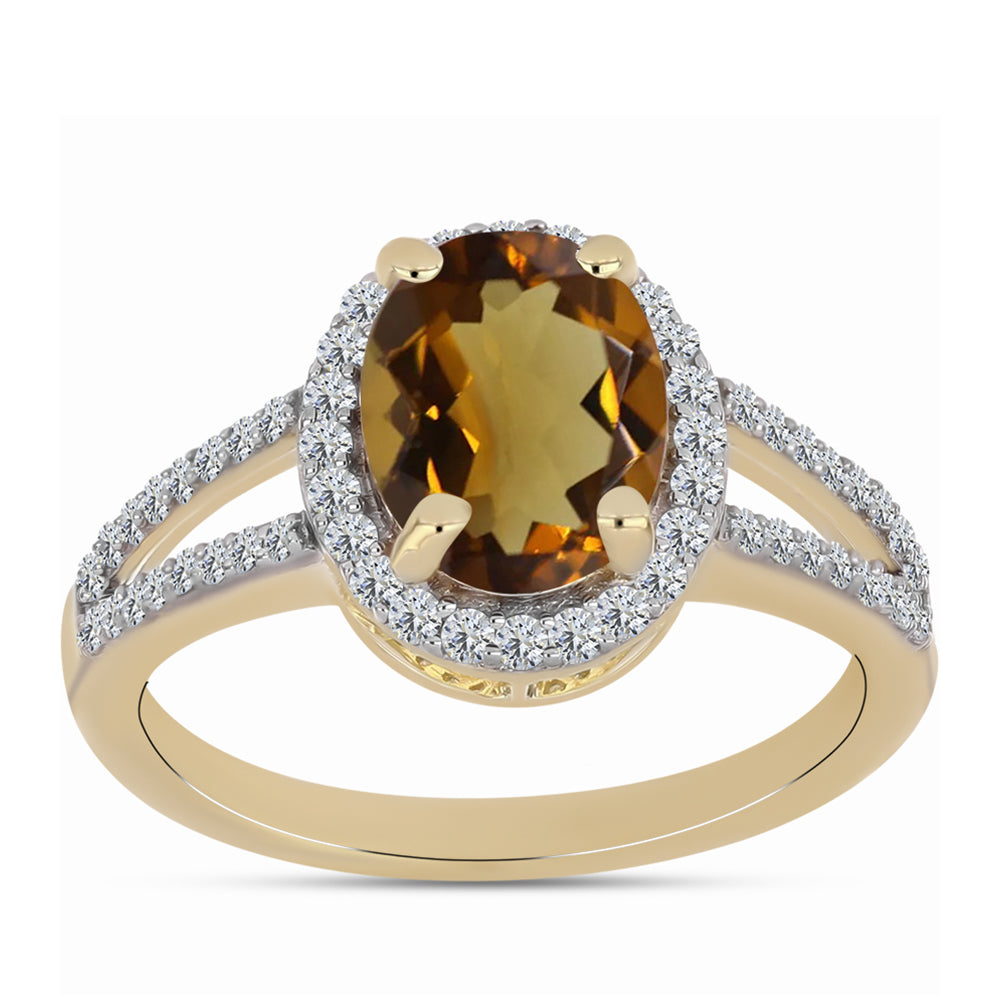 Goldplattierter Silberring mit Cognac-Quarz und weißem Topas
