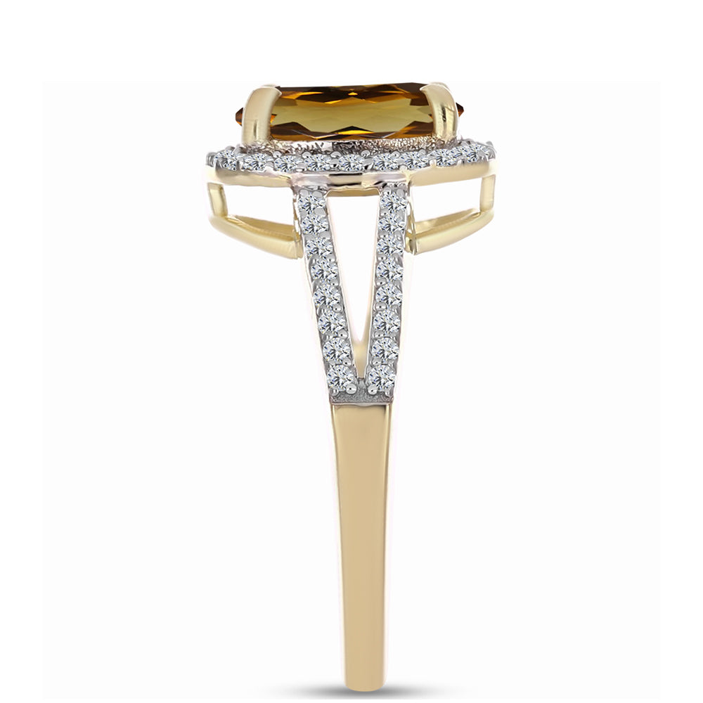 Goldplattierter Silberring mit Cognac-Quarz und weißem Topas 4 