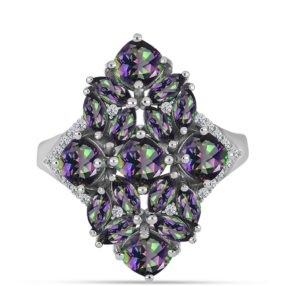 Silberring mit brasilianischem grünem mystischem Quarz und weißem Topas