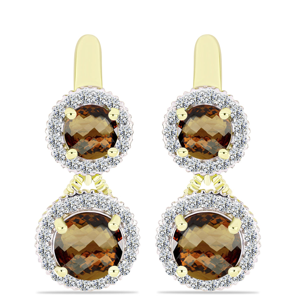 Goldplattierte Silberohrringe mit Cognac-Quarz und weißem Topas 1 