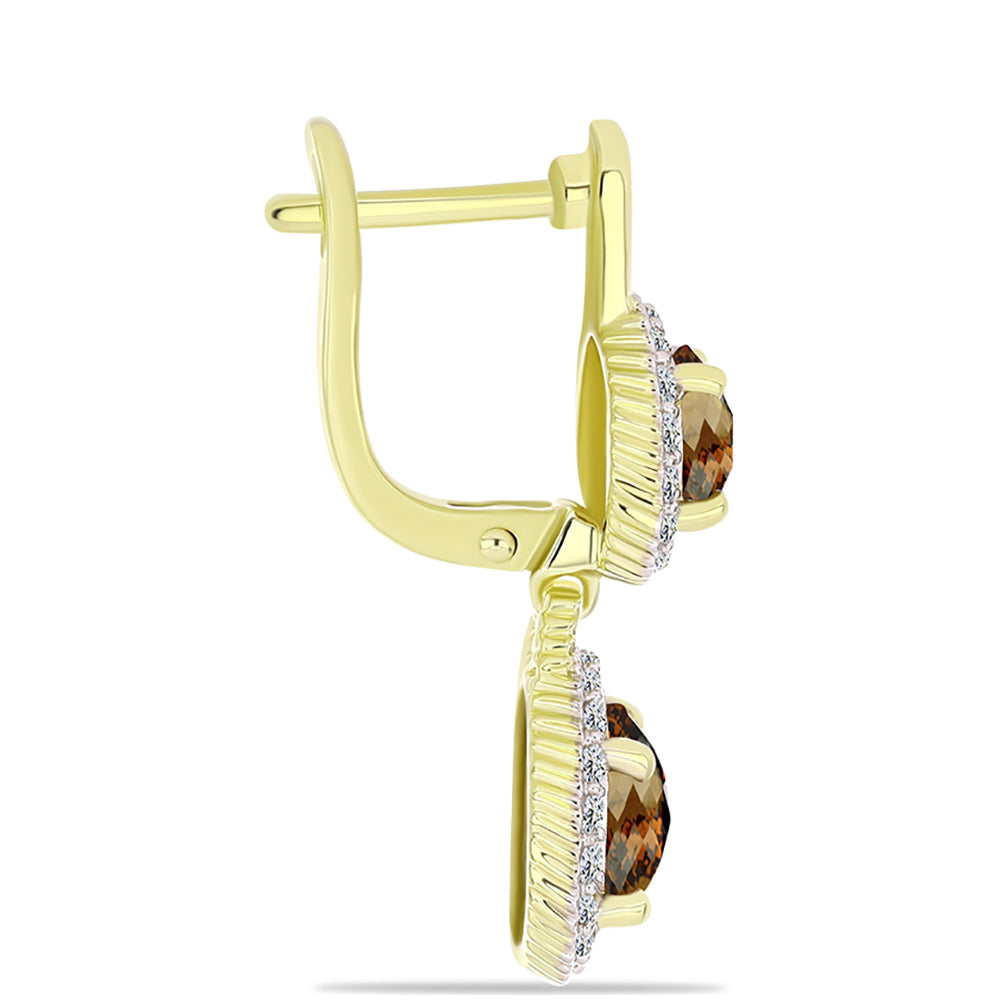 Goldplattierte Silberohrringe mit Cognac-Quarz und weißem Topas 2 