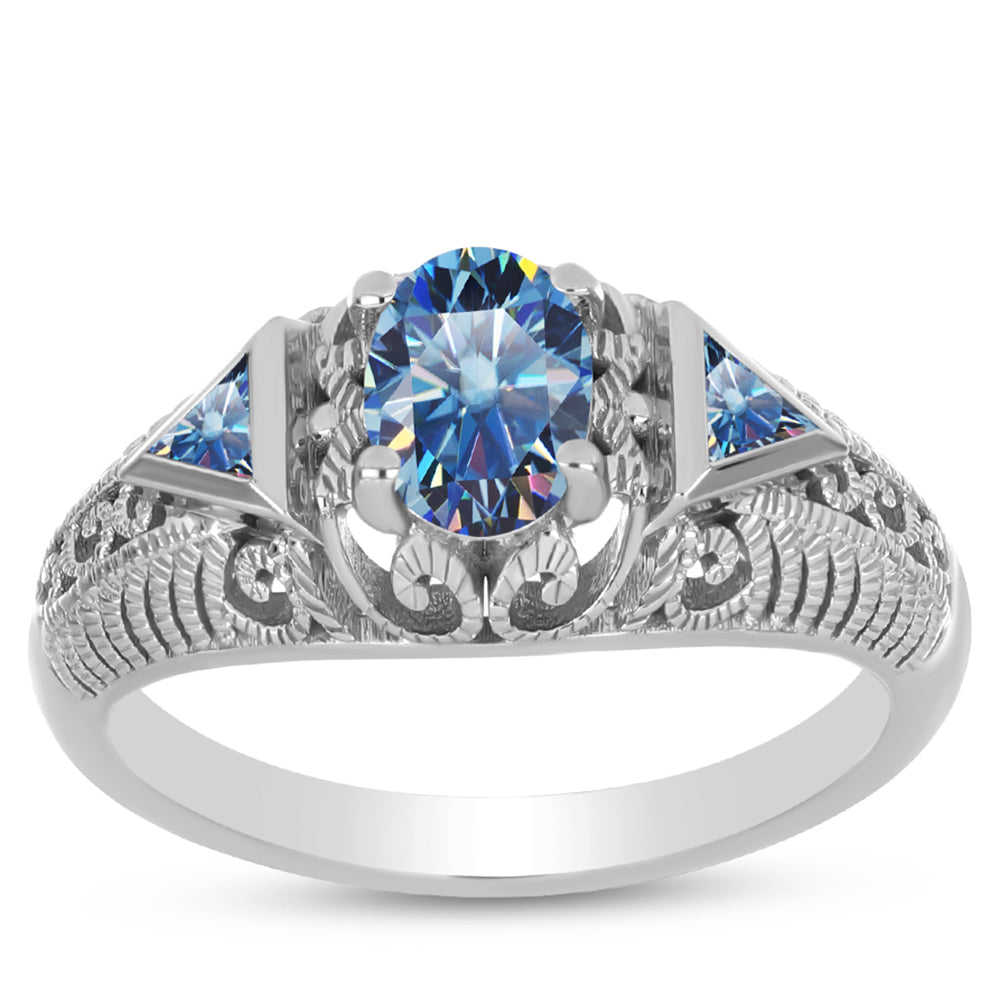 Silberring mit Ozeanblauem Moissanit 3 