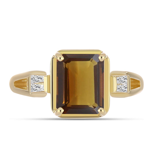 Goldplattierter Silberring mit Cognac-Quarz und weißem Zirkon