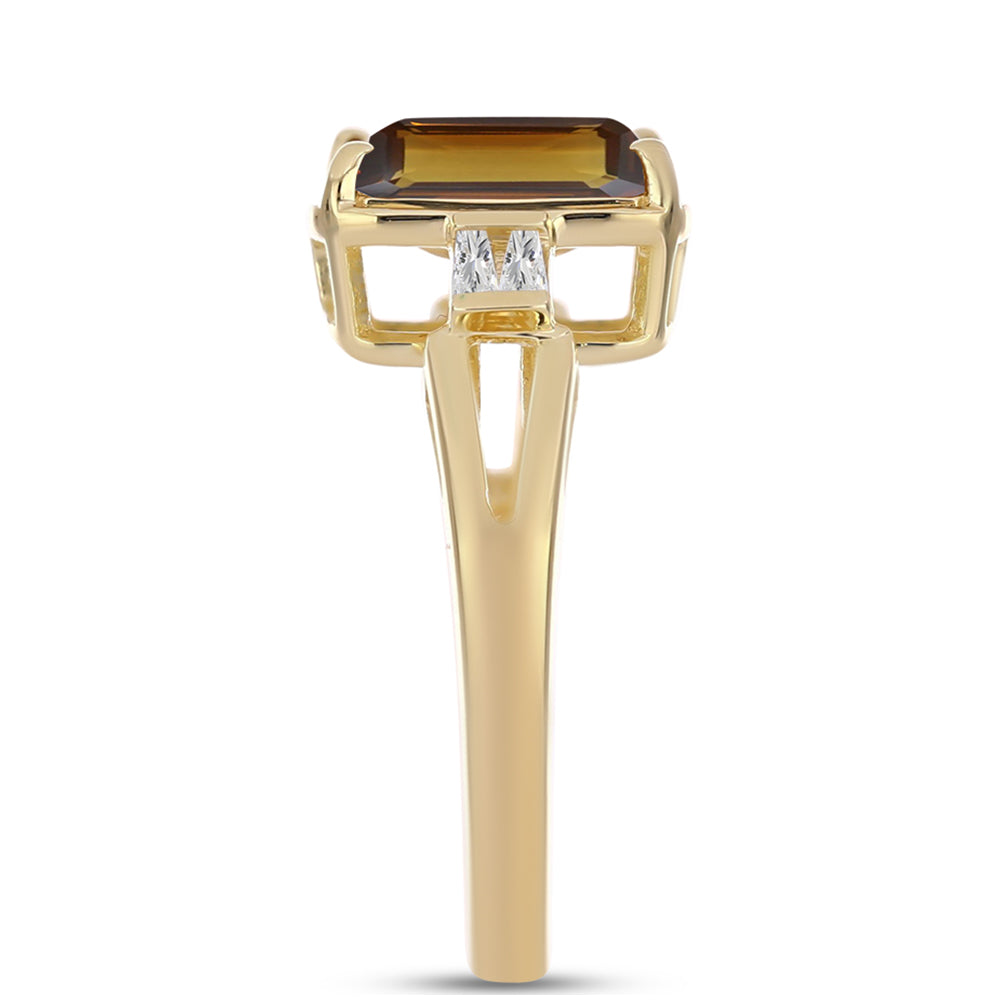 Goldplattierter Silberring mit Cognac-Quarz und weißem Zirkon 4 