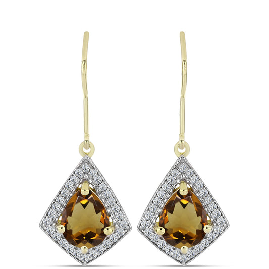Goldplattierte Silberohrringe mit Cognac-Quarz und weißem Topas