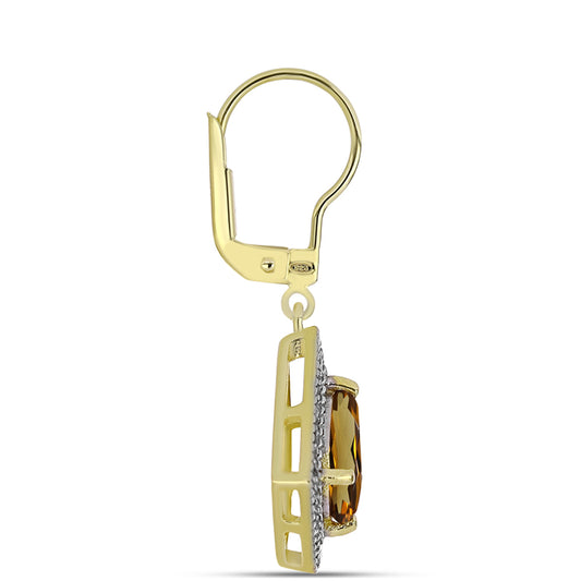 Goldplattierte Silberohrringe mit Cognac-Quarz und weißem Topas