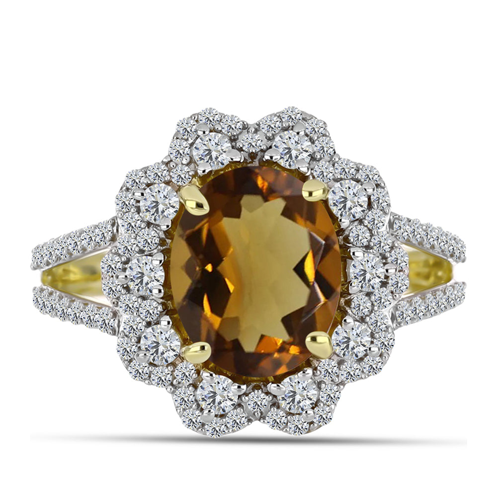Goldplattierter Silberring mit Cognac-Quarz und weißem Topas 1 