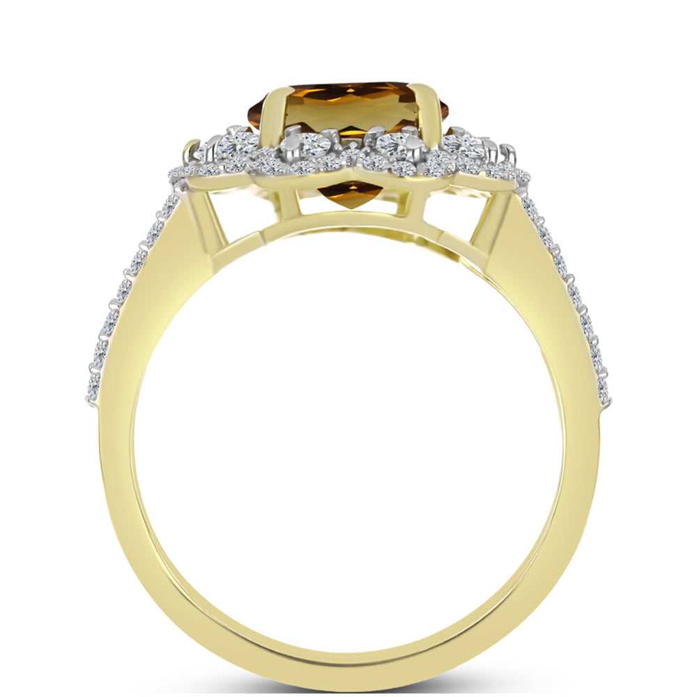 Goldplattierter Silberring mit Cognac-Quarz und weißem Topas 2 