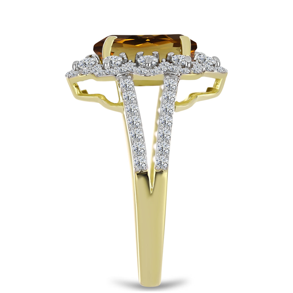 Goldplattierter Silberring mit Cognac-Quarz und weißem Topas 4 