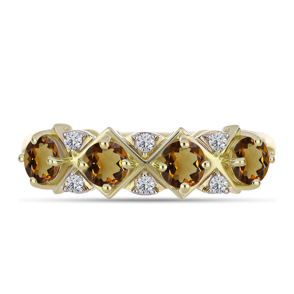 Goldplattierter Silberring mit Cognac-Quarz und weißem Topas