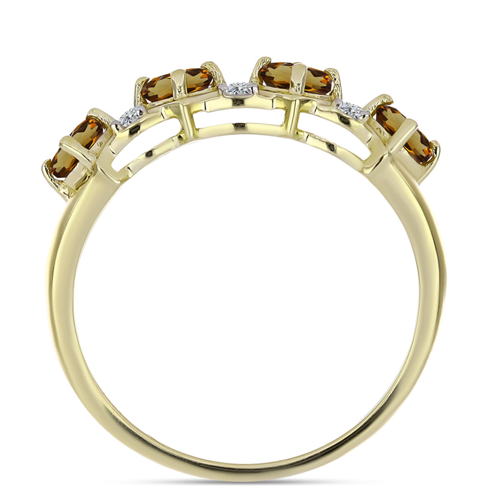 Goldplattierter Silberring mit Cognac-Quarz und weißem Topas 3 