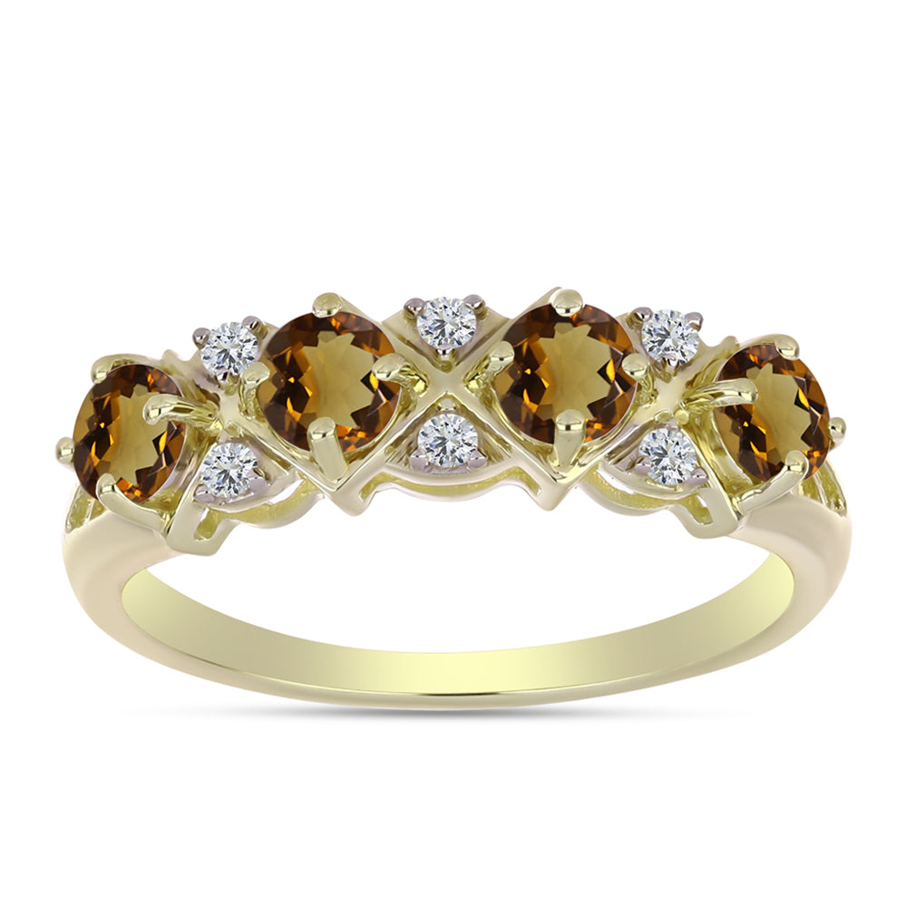 Goldplattierter Silberring mit Cognac-Quarz und weißem Topas 1 
