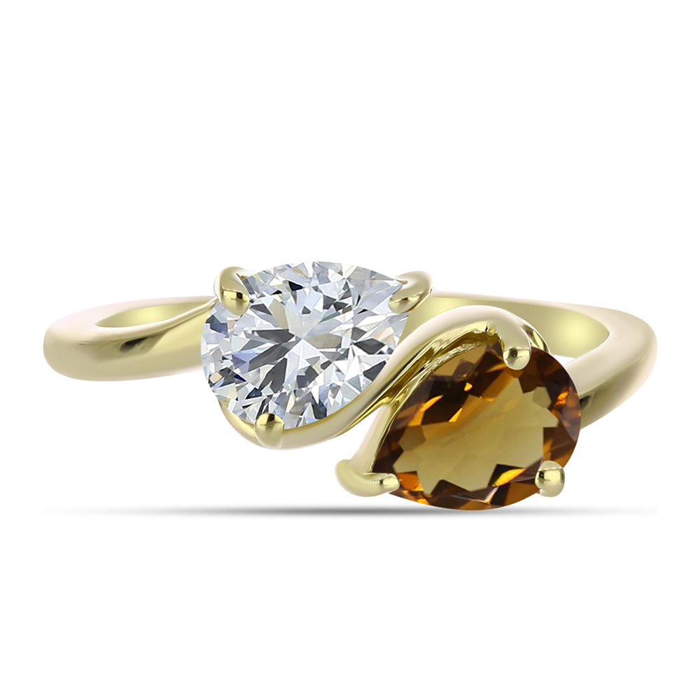 Goldplattierter Silberring mit Cognac-Quarz und weißem Topas 1 