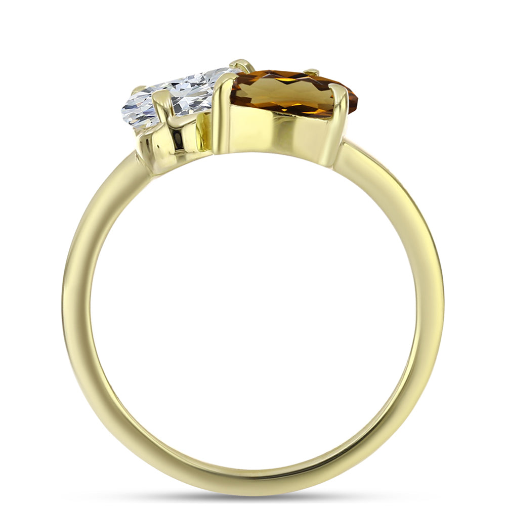 Goldplattierter Silberring mit Cognac-Quarz und weißem Topas 2 