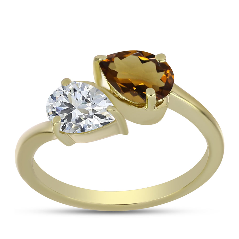 Goldplattierter Silberring mit Cognac-Quarz und weißem Topas 3 