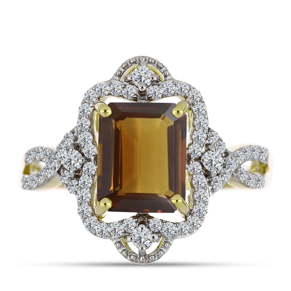 Goldplattierter Silberring mit Cognac-Quarz und weißem Topas 1 