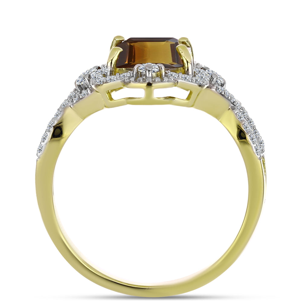 Goldplattierter Silberring mit Cognac-Quarz und weißem Topas 2 