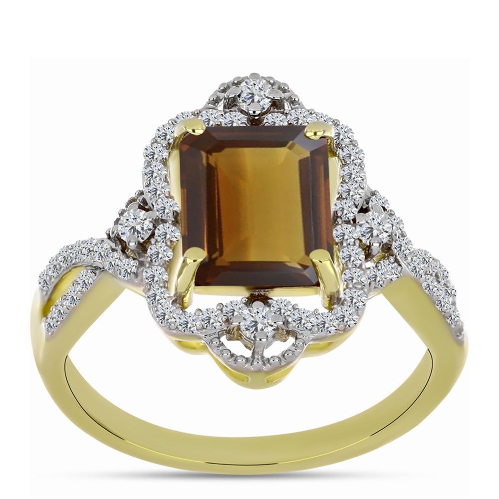 Goldplattierter Silberring mit Cognac-Quarz und weißem Topas