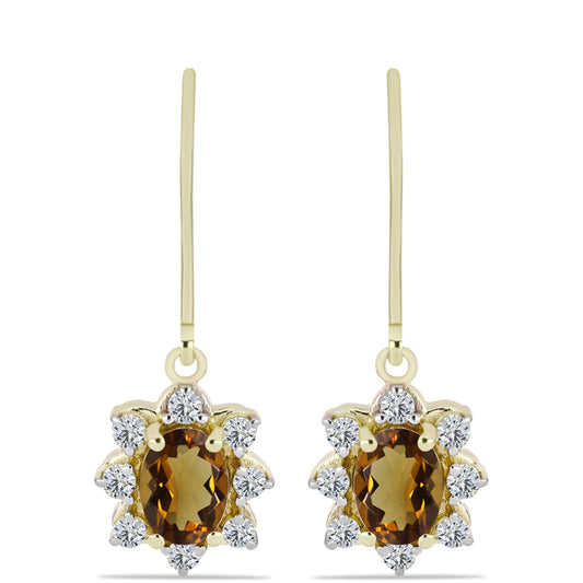 Goldplattierte Silberohrringe mit Cognac-Quarz und weißem Topas