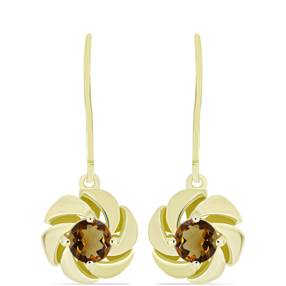 Goldplattierte Silberohrringe mit Cognac-Quarz 1 