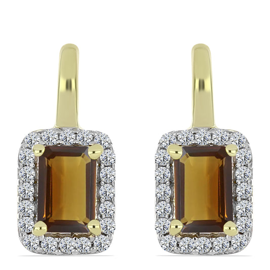 Goldplattierte Silberohrringe mit Cognac-Quarz und weißem Topas